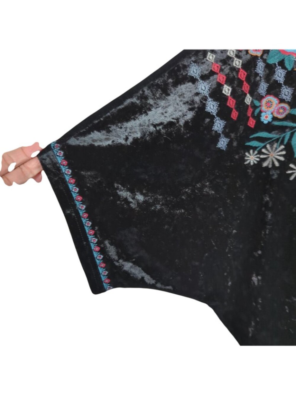 John Mark Blouse Womens S/M Black Velvet Embroidered Floral Boho Kimono Top - Picture 5 of 11